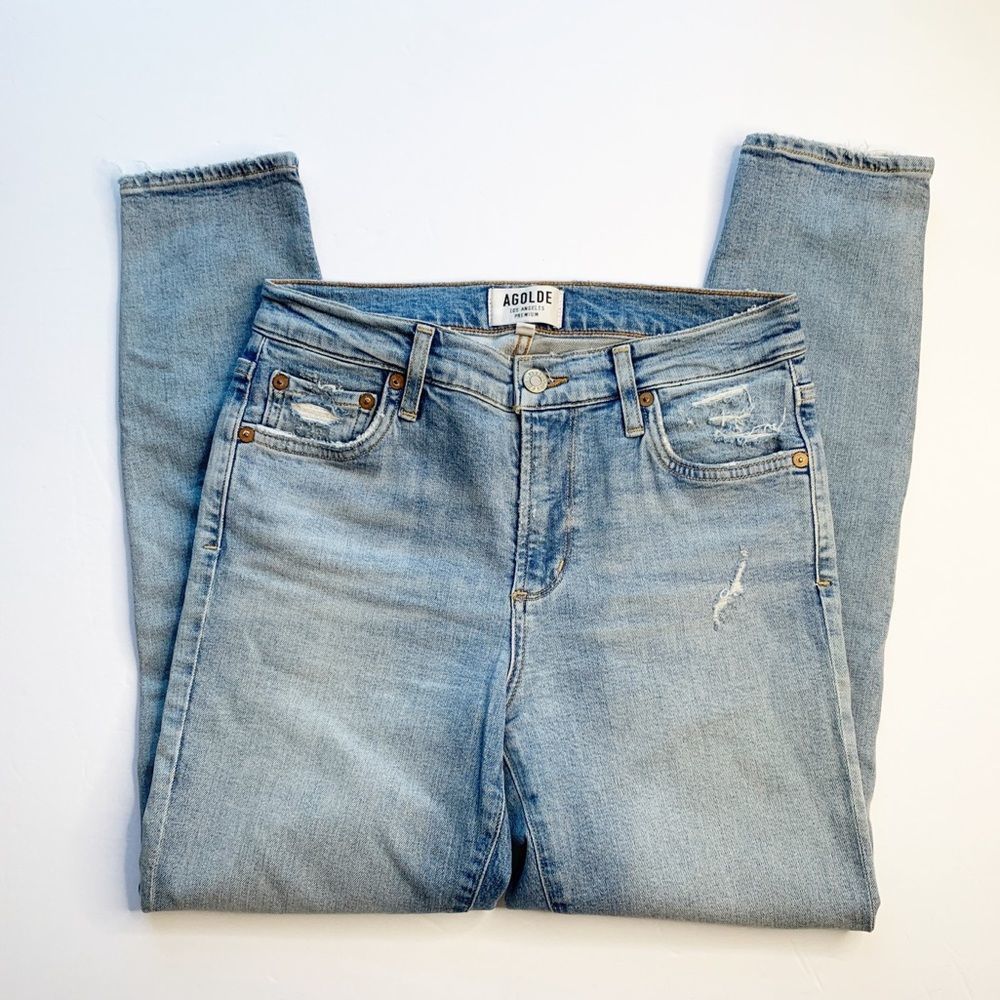 AGOLDE Sophie Skinny Crop Jeans Raw Hem Light Wash Vertigo Blue Size 26 - Picture 1 of 10